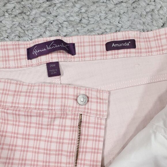 Gloria Vanderbilt Women's Amanda Capri Cropped Jeans Rosy Pink Refined Plaid 24W - Picture 4 of 8